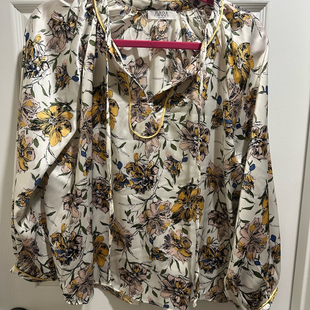 Avara Floral Satin Blouse with Yellow Accents